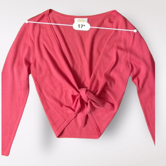 Talbots Pink Coquette Y2K Merino Wool Tie Front Cardigan sweater Size 6 - Picture 8 of 8